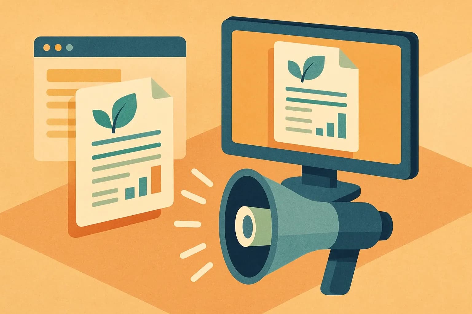 Generate an illustration for an article following this concept:
EPDs Don’t Live Only On Your Website
If sustainability paperwork is invisible, it is inaudible in specs. Architects now lean into low‑carbon choices, with proactive sustainability recommendations rising to 79% in 2025 (AIA Architect’s Journey to Specification, 2026). That interest pays you back only if EPDs, HPDs, and LCA data show up where they already search. This piece turns the PDF’s guidance into action so teams stop losing bids to discoverability, not performance.
Ensure that you use no text, as this illustration will be used on international translations of the article..
Use an illustrative style (e.g. isometic) and don't generate in a photorealistic style.