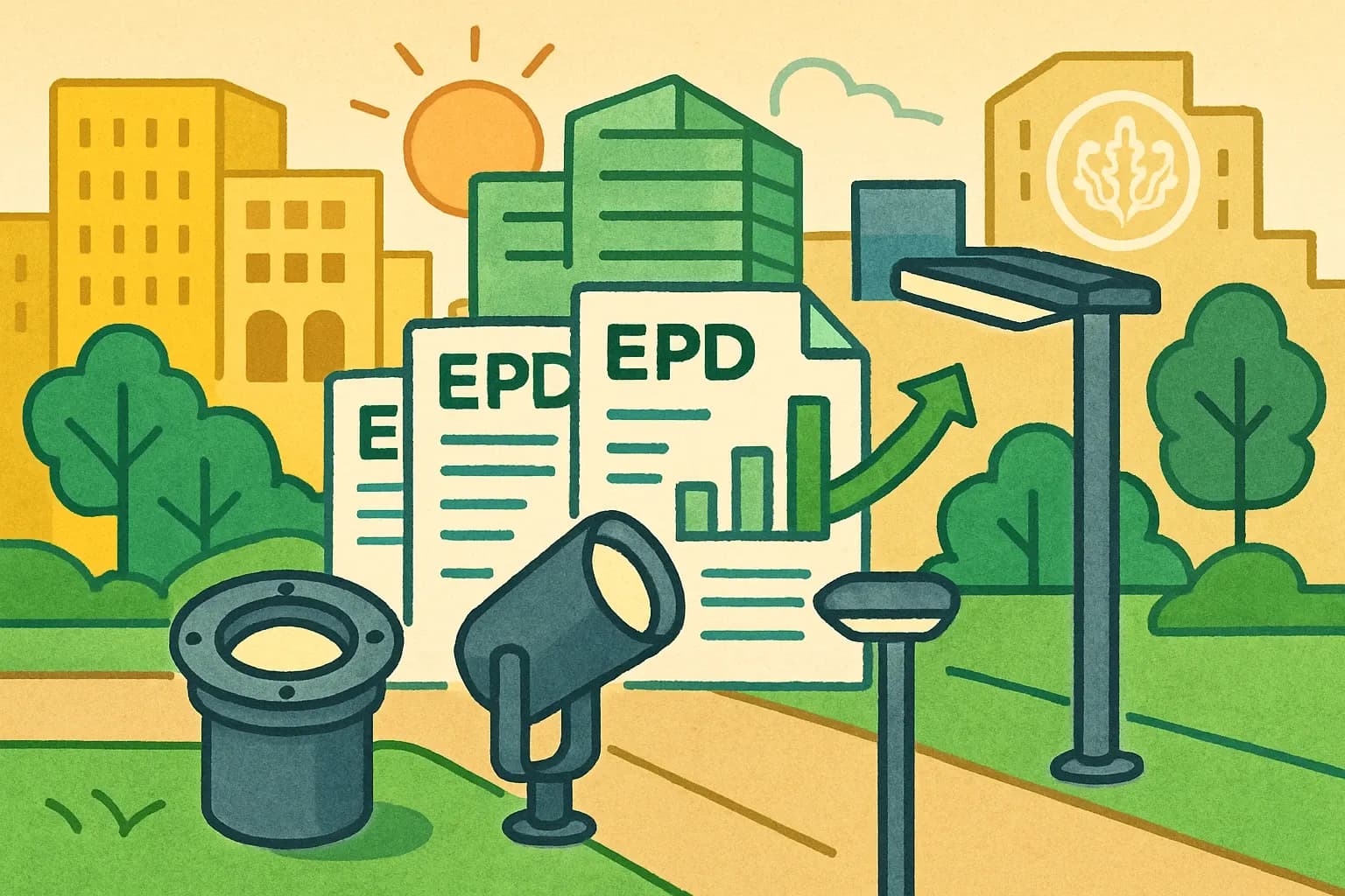 Generate an illustration for an article following this concept:
Arcluce lighting: products and EPD coverage
Architectural lighting is crowded, fast‑moving, and increasingly shaped by carbon transparency. Here is how Arcluce shows up today, where their Environmental Product Declarations (EPDs) cover the range, and where adding a few more could unlock extra specs when LEED v5 and owner policies are steering choices.
Ensure that you use no text, as this illustration will be used on international translations of the article..
Use an illustrative style (e.g. isometic) and don't generate in a photorealistic style.