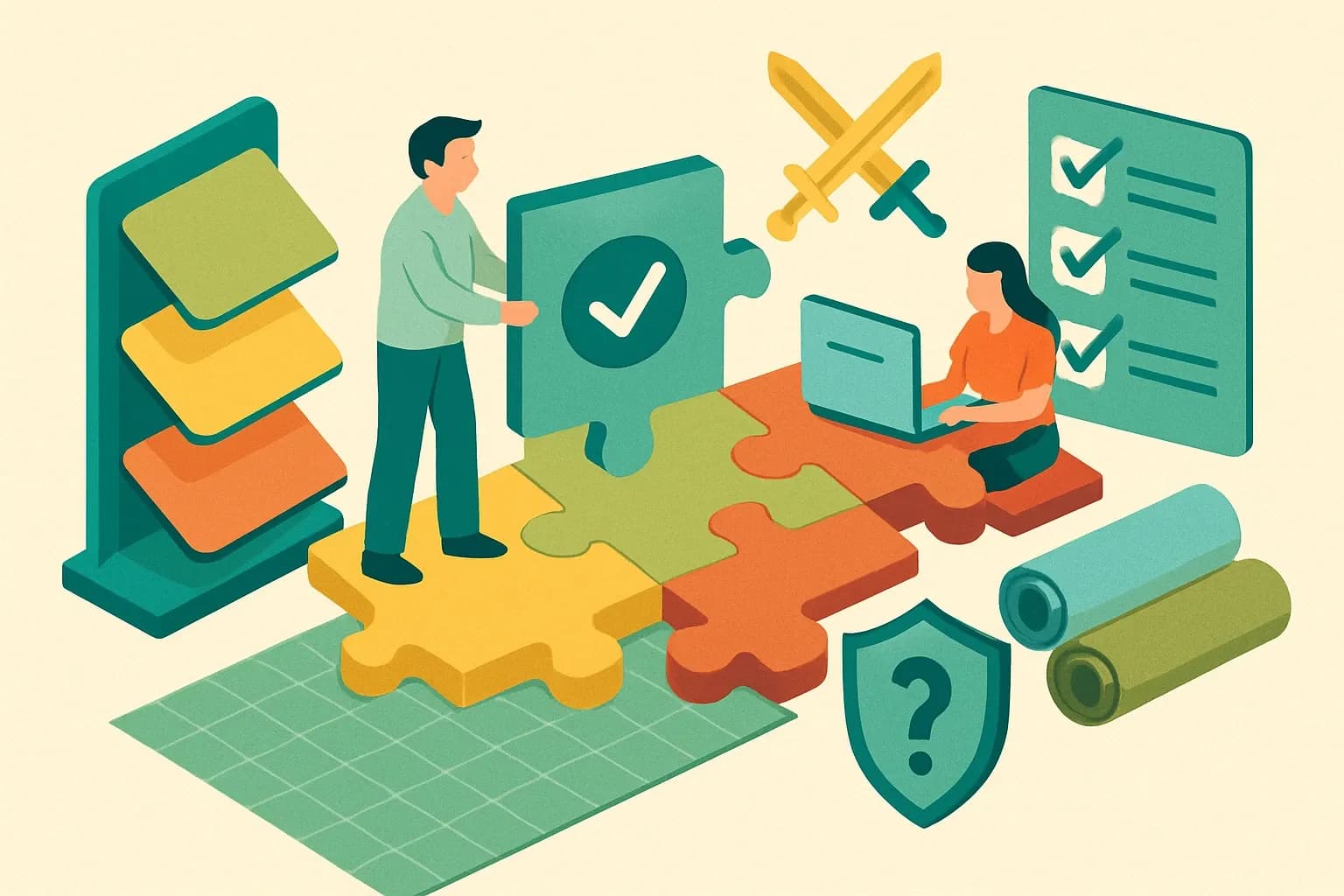 Generate an illustration for an article following this concept:
Polyflor: products, spec battles, and EPD coverage
Polyflor sits in the thick of every resilient‑flooring spec. When projects ask for third‑party verified EPDs, coverage across the full range matters. Here is how their portfolio stacks up today, where EPDs are solid, and where tightening the net could unlock more wins.
Ensure that you use no text, as this illustration will be used on international translations of the article..
Use an illustrative style (e.g. isometic) and don't generate in a photorealistic style.