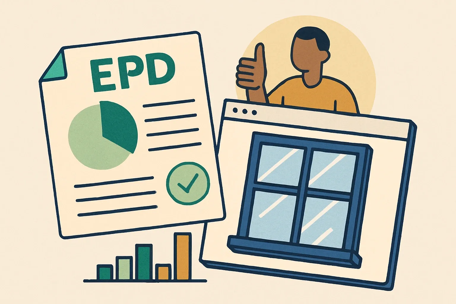 Generate an illustration for an article following this concept:
Congrats, Iccuna—first EPDs now live
Specs move fast. Publishing your first Environmental Product Declarations is how a product line steps from brochure talk into verified numbers that project teams can model without friction. Iccuna just did exactly that, and it changes how their windows show up in bids where product‑specific, third‑party data is becoming a sorting rule rather than a nice‑to‑have.
Ensure that you use no text, as this illustration will be used on international translations of the article..
Use an illustrative style (e.g. isometic) and don't generate in a photorealistic style.