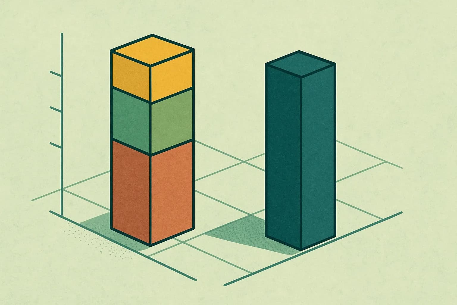 A clean chart showing one “GWP total” bar split into fossil, biogenic, and land‑use change segments, alongside a separate “GWP‑GHG” bar.