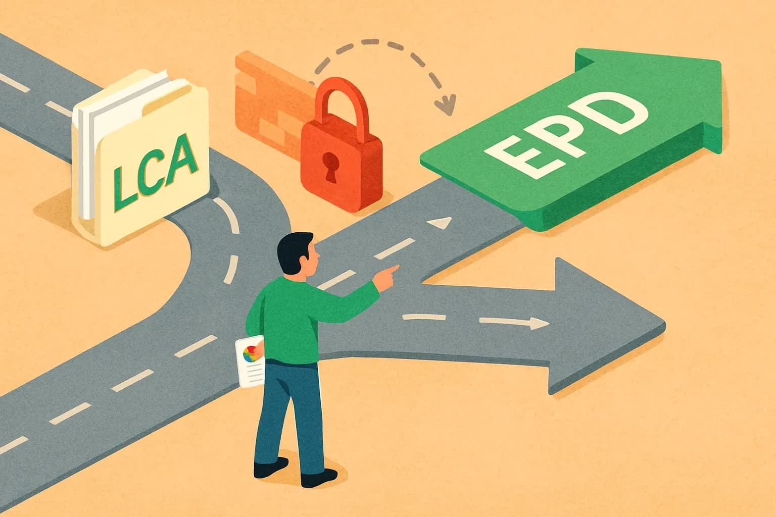 Generate an illustration for an article following this concept:
Switching EPD Providers Without Losing Your LCA
Arriving with an EPD or LCA from a prior consultant should be a head start, not a dead stop. The tricky part is knowing what you legally own, what can be ported, and when a clean re‑model is faster than wrestling for files. If the old team will not share, you still have workable paths to publish on time and keep bids moving.
Ensure that you use no text, as this illustration will be used on international translations of the article..
Use an illustrative style (e.g. isometic) and don't generate in a photorealistic style.