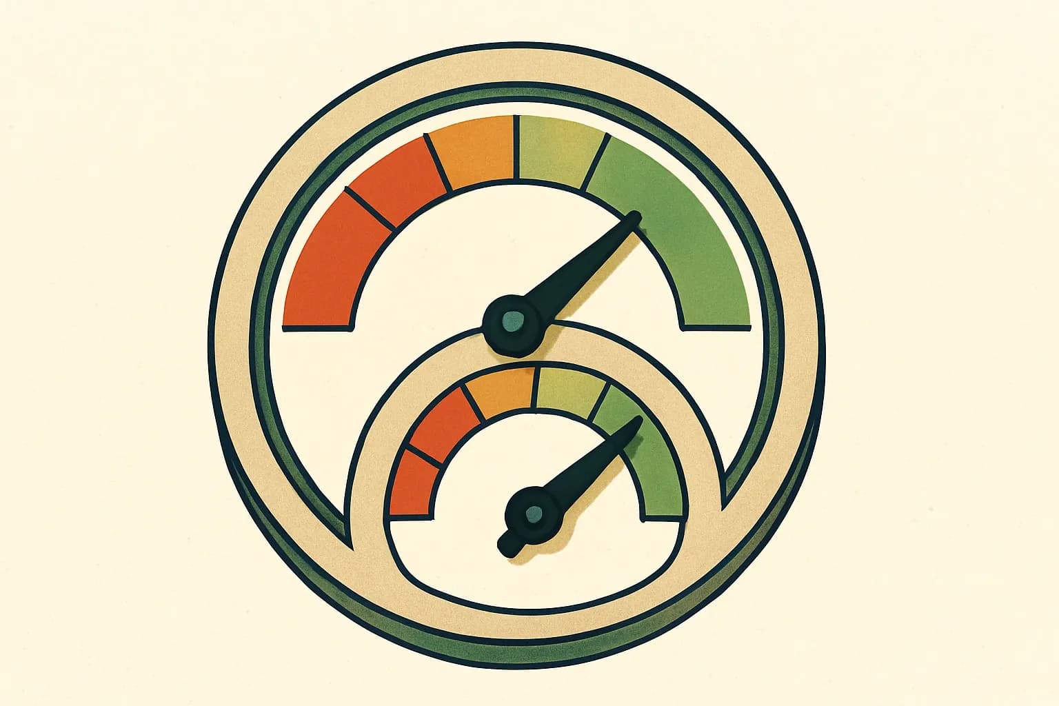 A graphic with two concentric gauges labeled Building Impact and Construction Process, each with needle positions set below colored thresholds, to visualize Denmark’s dual‑limit approach.