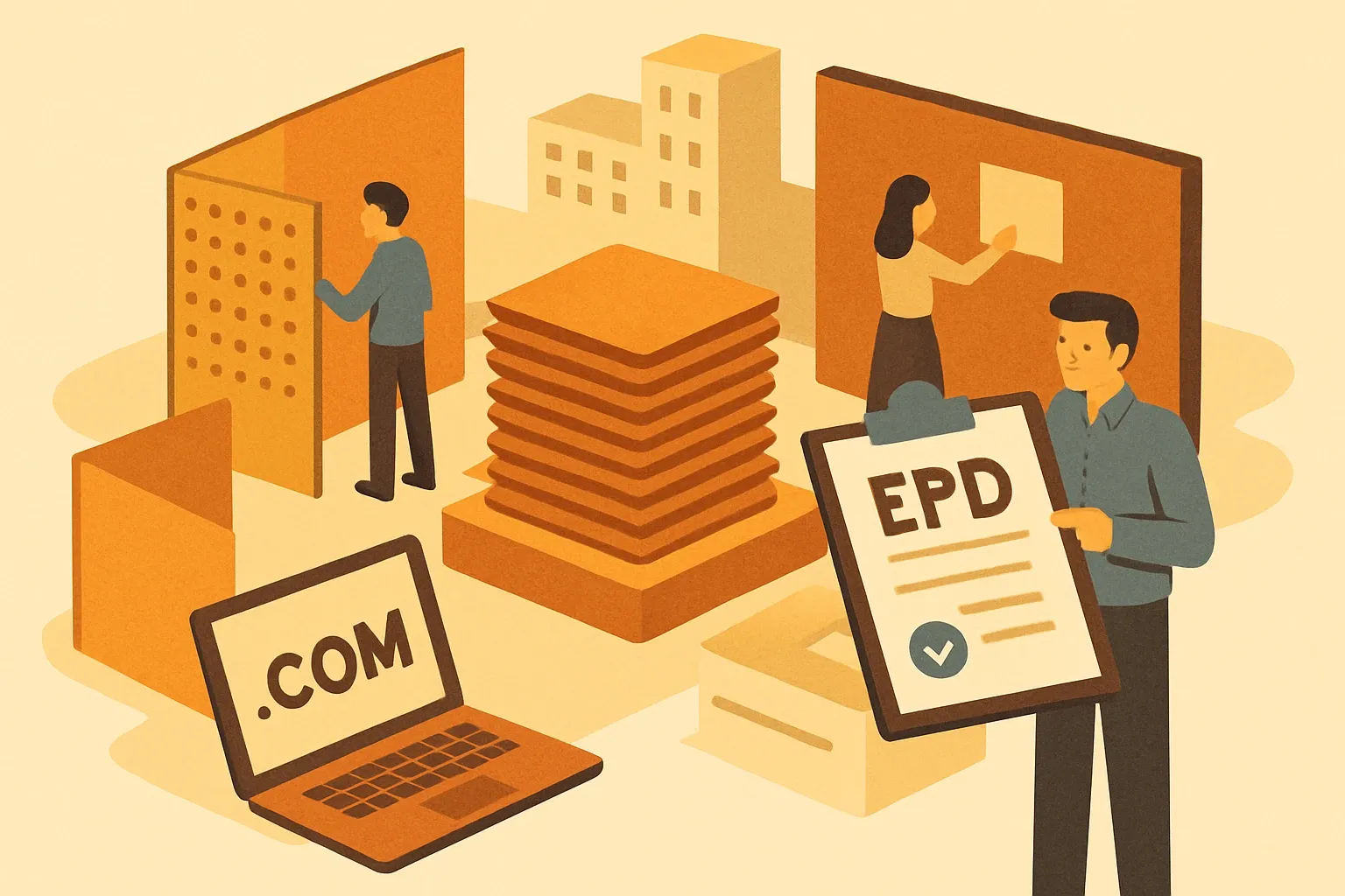 Generate an illustration for an article following this concept:
WoolFelt.com: how their felt stacks up on EPDs
Wool felt turns up everywhere in the built world: acoustic walls, screens, tackable surfaces, even bespoke millwork details. When projects ask for product-specific EPDs, felt makers with published declarations win more specs while everyone else watches from the sidelines. Here is where WoolFelt.com lands today and the fastest way to close any gaps.
Ensure that you use no text, as this illustration will be used on international translations of the article..
Use an illustrative style (e.g. isometic) and don't generate in a photorealistic style.