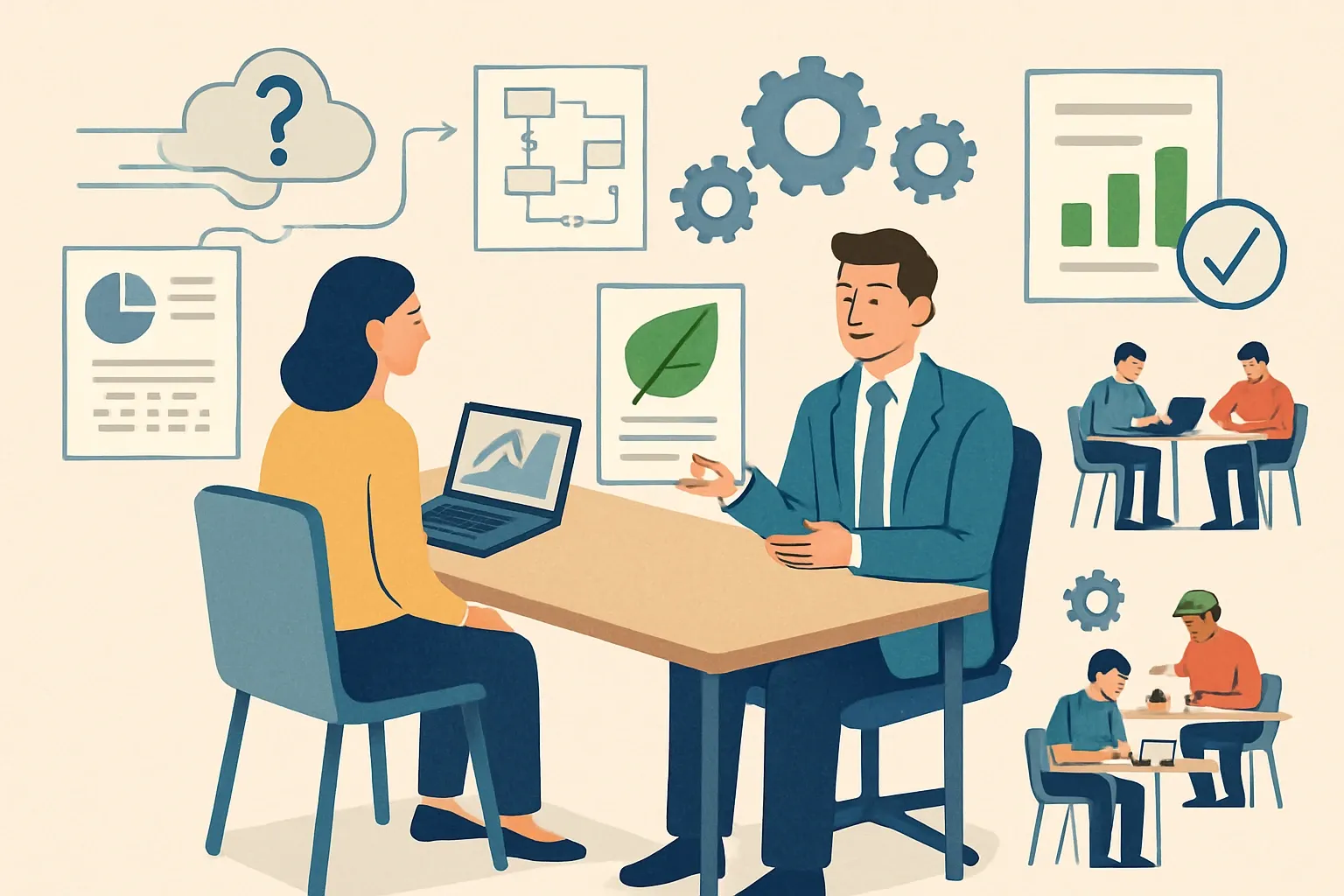 Generate an illustration for an article following this concept:
Choosing the Right EPD Consultant
Picking an Environmental Product Declaration partner is not just a paperwork decision. The wrong choice quietly taxes your R&D, plant, and product teams while timelines slip. The right one turns data chaos into publishable LCAs and EPDs fast, so your products stop losing specs to generic proxies and start winning on verified performance.
Ensure that you use no text, as this illustration will be used on international translations of the article..
Use an illustrative style (e.g. isometic) and don't generate in a photorealistic style.