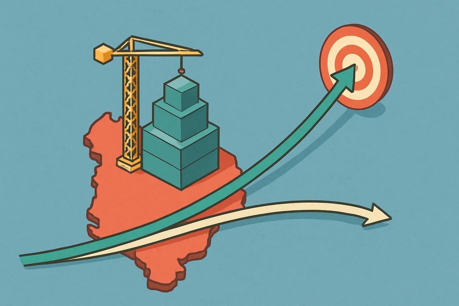 A rising line labeled construction activity beside a steady line labeled EPD adoption, converging toward a target icon.