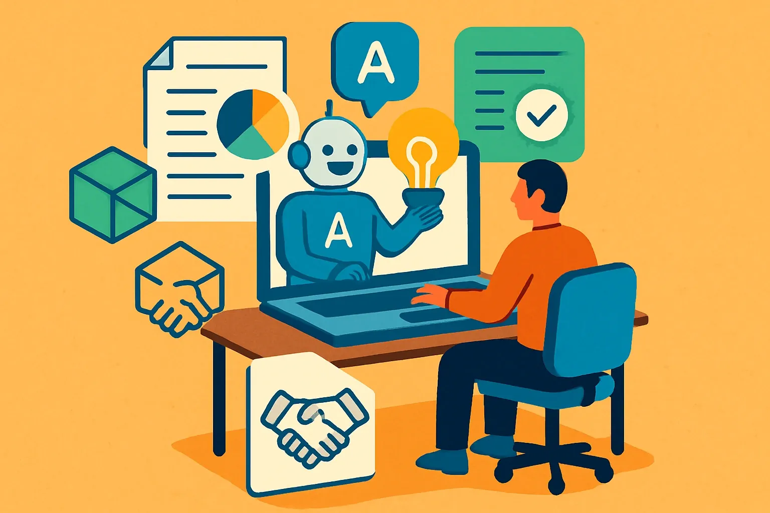 Generate an illustration for an article following this concept:
Turn EPD data into AI sales power
EPDs used to sit in shared drives like trophies no one could lift. Today they can fuel an assistant that helps any salesperson work like a specialist. Think SKU whisperer, bid reader, and carbon fact‑checker in one. The payoff shows up where deals are complex and time is tight, like data‑center and hyperscale projects, where credibility and clarity win more than charisma ever will.
Ensure that you use no text, as this illustration will be used on international translations of the article..
Use an illustrative style (e.g. isometic) and don't generate in a photorealistic style.