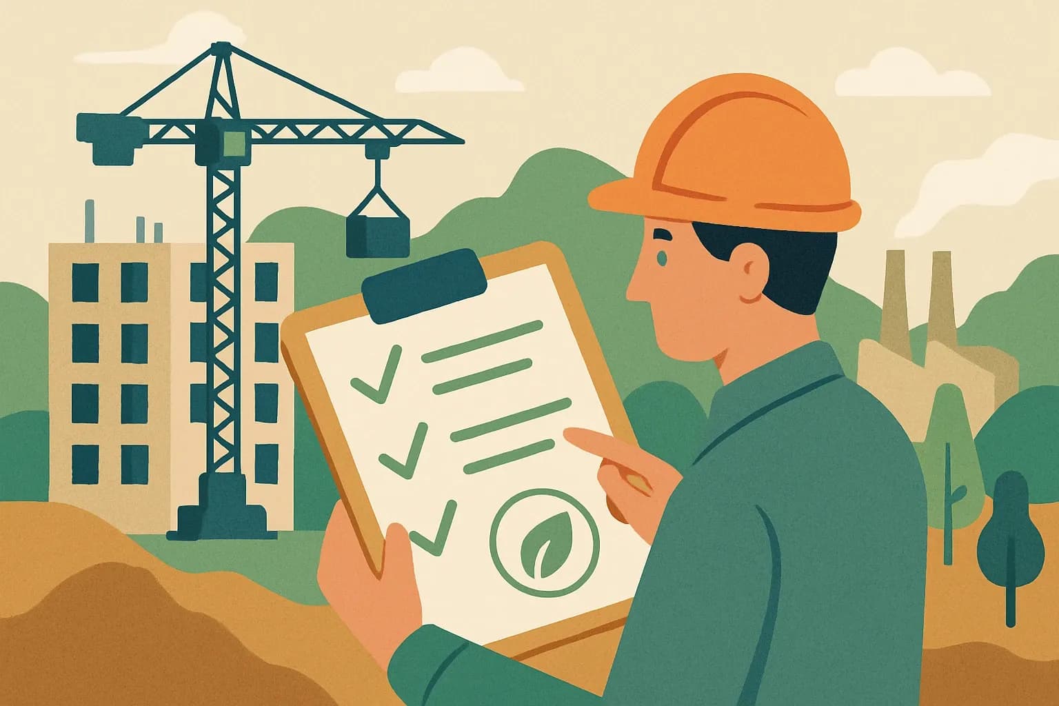 Generate an illustration for an article following this concept:
Find Reliable Construction Environmental Assessments
Specs move fast. Carbon targets move faster. If your environmental impact assessment or EPD can’t be trusted at a glance, you lose time, credibility, and often the spec. Here is a practical playbook for manufacturers to source assessments that hold up in bids, meet LEED v5 intent, and give sales a defensible number without turning engineers into full‑time paper chasers.
Ensure that you use no text, as this illustration will be used on international translations of the article..
Use an illustrative style (e.g. isometic) and don't generate in a photorealistic style.