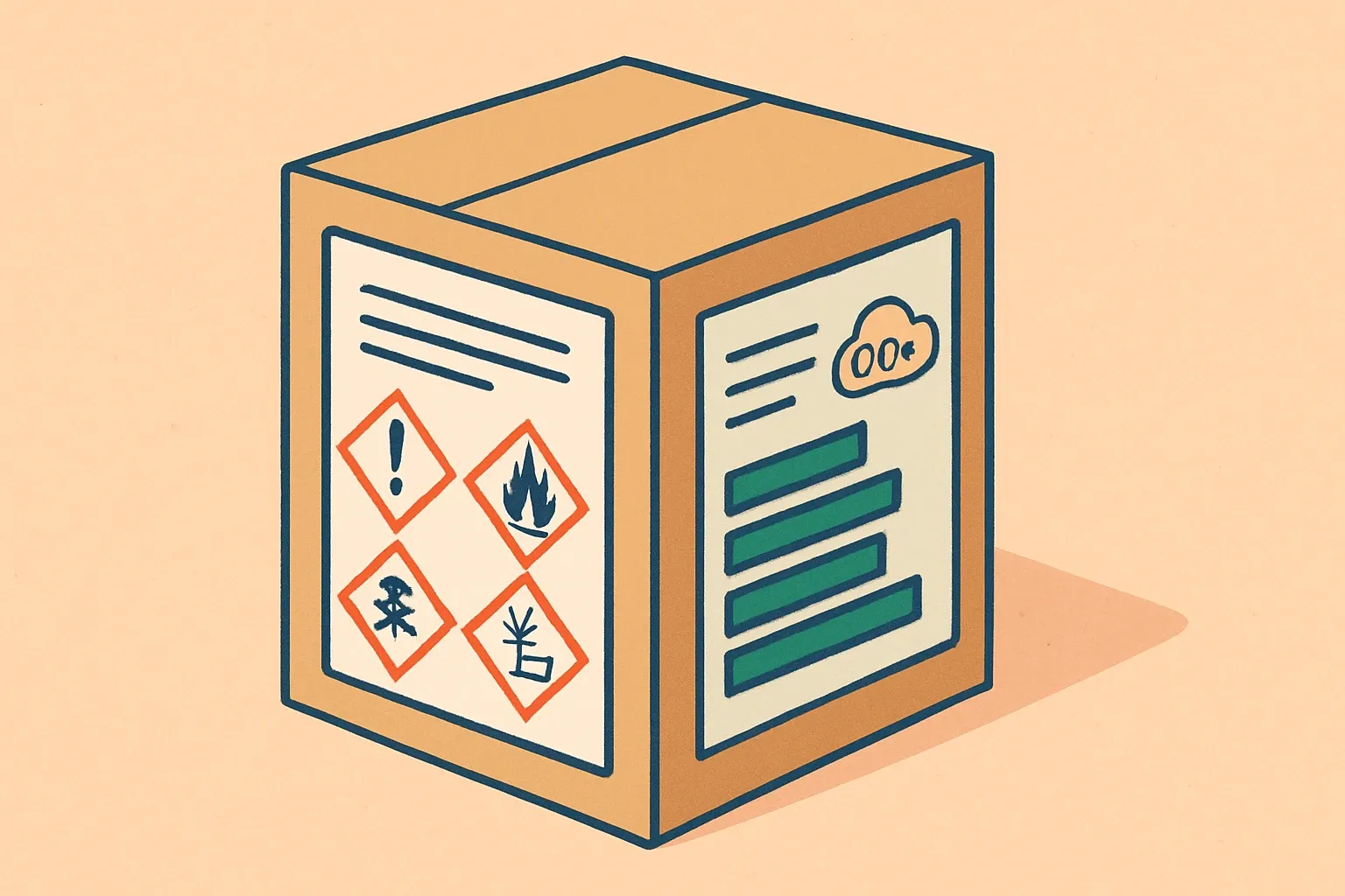 A product box with two sides: one side shows an ingredient label with hazard icons for HPD, the other side shows a climate scorecard with CO2e bars for EPD.