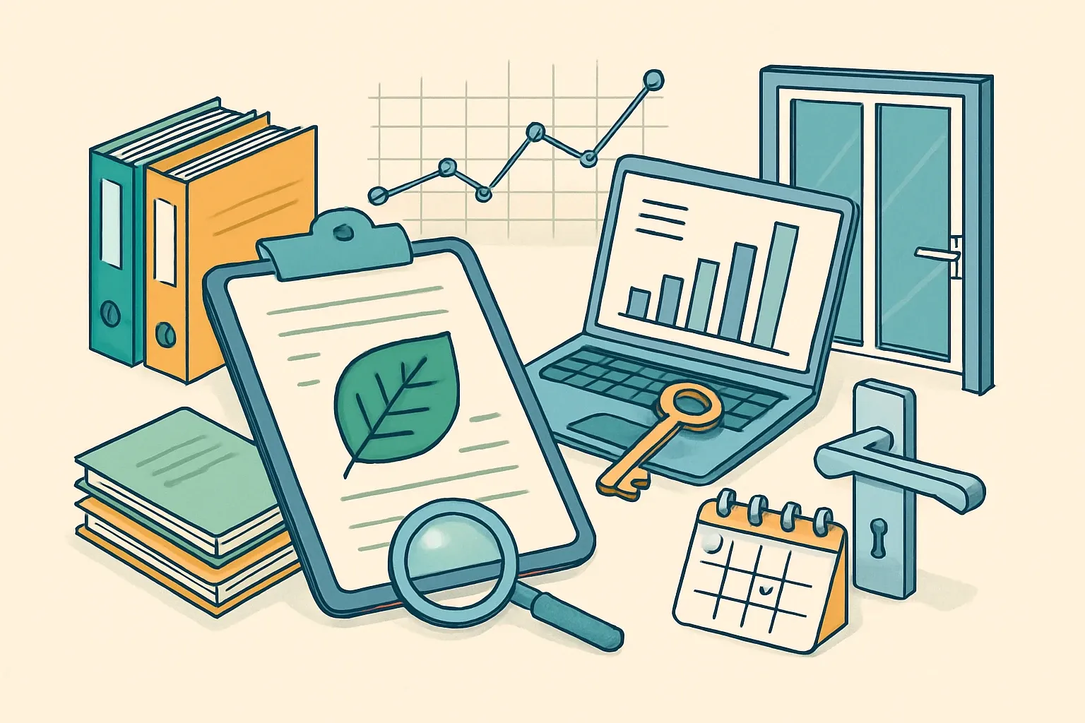 Generate an illustration for an article following this concept:
EPDs for Fenestration Accessories in Europe: The data guide
Planning an Environmental Product Declaration for window and door hardware in Europe? Here is the 2026 state of play. We unpack who is publishing, which Program Operators are used, the PCRs that dominate, and when expiries hit so you can time your roadmap with confidence.
Ensure that you use no text, as this illustration will be used on international translations of the article..
Use an illustrative style (e.g. isometic) and don't generate in a photorealistic style.