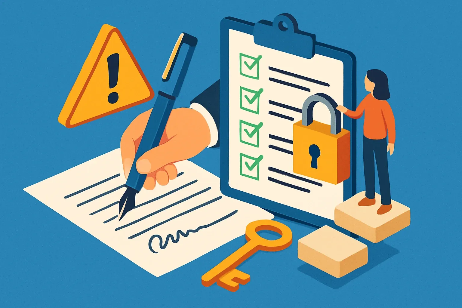 Generate an illustration for an article following this concept:
EPD maintenance clauses to lock before you sign
Year one with an EPD is when surprises show up. Teams assume small tweaks are covered, only to learn the maintenance clock started on the contract date, not the publication date. Others discover their provider’s definiton of a “minor change” is anything but minor. Use this checklist to remove ambiguity before ink hits paper.
Ensure that you use no text, as this illustration will be used on international translations of the article..
Use an illustrative style (e.g. isometic) and don't generate in a photorealistic style.