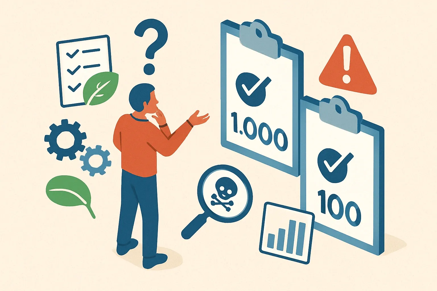 Generate an illustration for an article following this concept:
HPD thresholds: 1,000 ppm or 100 ppm?
Choosing an HPD disclosure threshold sounds simple until a project team asks for “one more thing.” Go with 1,000 ppm and you cover most LEED requests. Drop to 100 ppm and you unlock tougher pathways, plus some owner specs, at the cost of deeper supplier data and extra hazard screening. Here is the fast, confidence‑building way to decide.
Ensure that you use no text, as this illustration will be used on international translations of the article..
Use an illustrative style (e.g. isometic) and don't generate in a photorealistic style.