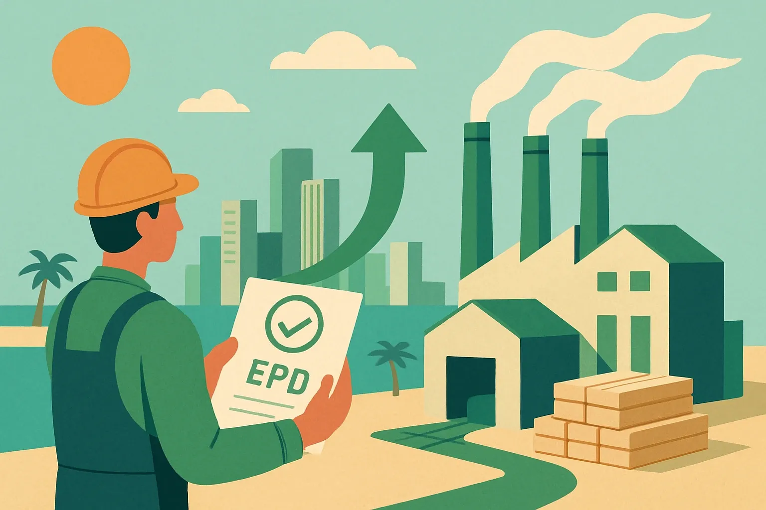 Generate an illustration for an article following this concept:
Miami Forever Carbon Neutral, for Manufacturers
Miami set a citywide net zero target for 2050 with an interim 60% cut from 2018 levels by 2035. That headline sounds municipal, yet it reshapes how building products get chosen across South Florida. If your materials show up with trustworthy EPDs, you ride the wave. If not, bids get harder and margins feel thinner.
Ensure that you use no text, as this illustration will be used on international translations of the article..
Use an illustrative style (e.g. isometic) and don't generate in a photorealistic style.