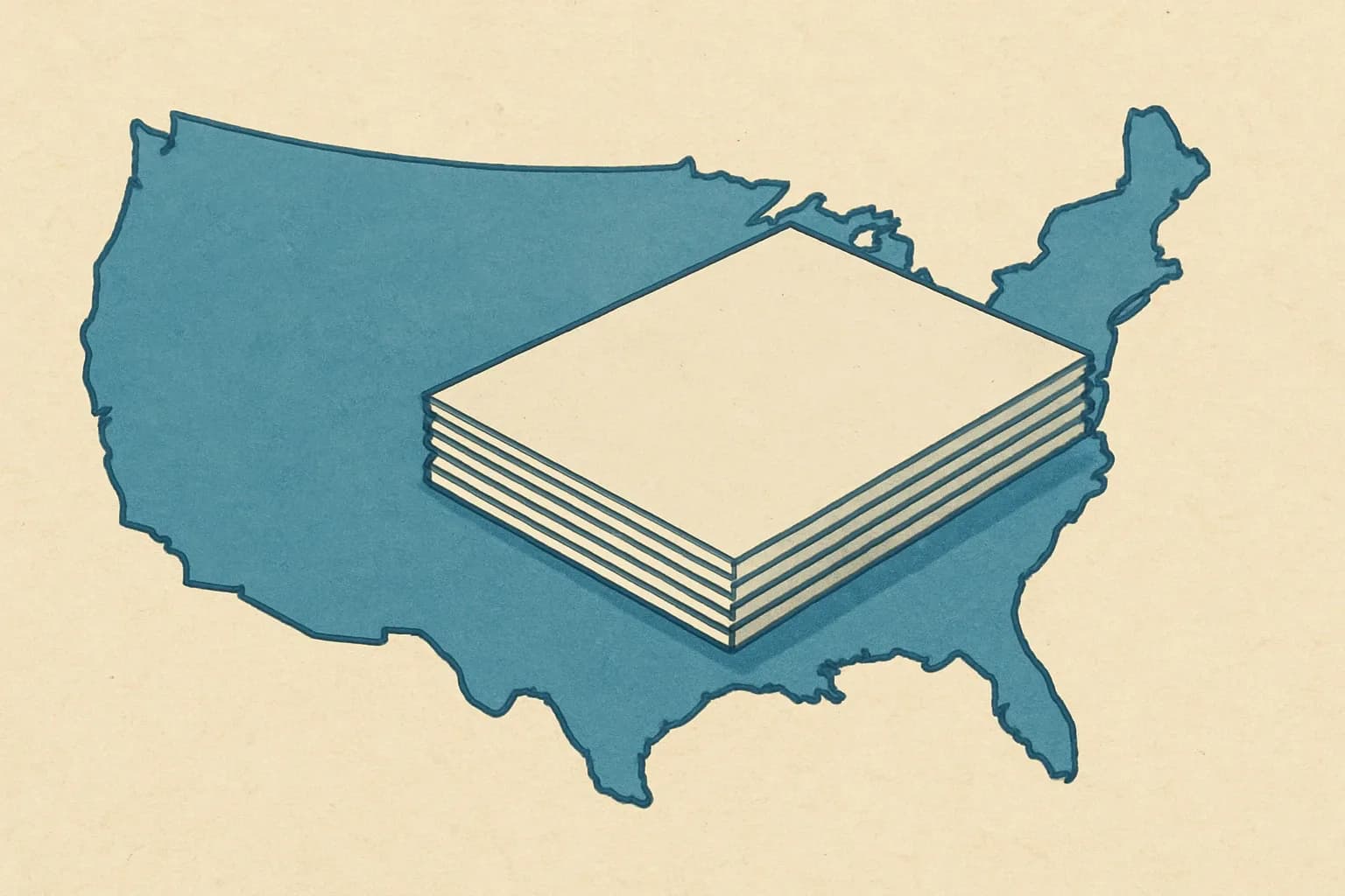 A U.S. map and gypsum board illustration