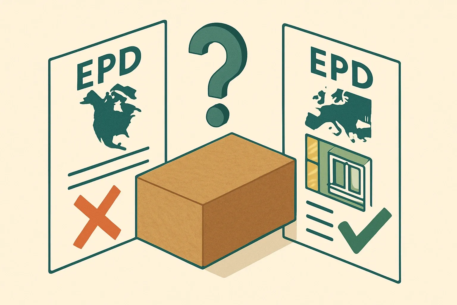 Generate an illustration for an article following this concept:
Is there an industry‑wide EPD for wood fiber insulation?
Short answer for specifiers and manufacturers: not really. In North America there is no sector‑average, industry‑wide EPD dedicated solely to wood fiber insulation. In Europe you will find model or system‑level declarations that include wood fiber, but they cover complete façade systems instead of the standalone insulation product. Here is what exists today and why a product‑specific EPD still wins.
Ensure that you use no text, as this illustration will be used on international translations of the article..
Use an illustrative style (e.g. isometic) and don't generate in a photorealistic style.
