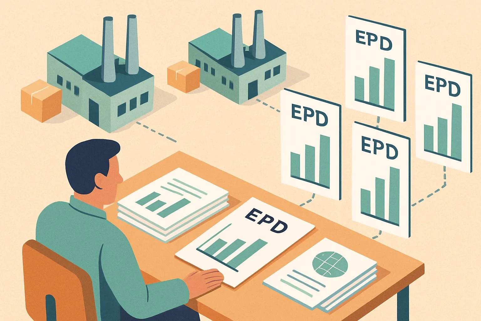 Generate an illustration for an article following this concept:
Multi‑plant EPDs: average or plant‑specific?
Same SKU, different plants, different footprints. Bids now ask for “your EPD,” then quietly expect facility data. Do you publish one averaged declaration, a stack of plant‑specific EPDs, or a mix that keeps you fast and compliant without drowning your team in paperwork? Here is the playbook that gets you specified more often and keeps procurement happy.
Ensure that you use no text, as this illustration will be used on international translations of the article..
Use an illustrative style (e.g. isometic) and don't generate in a photorealistic style.