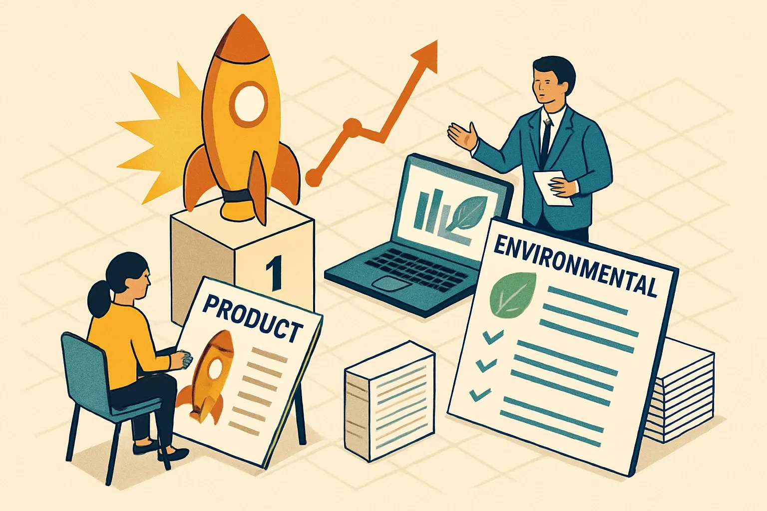 Generate an illustration for an article following this concept:
Myth: First to market rarely wins the spec
Manufacturers love a launch. Specifiers love proof. Fresh products can spark interest, but novelty alone does not move most architects to write a brand name into Division 01. If your goal is repeatable placement on real projects, think less about debut dates and more about evidence, usability, and risk. The upside is practical. A well‑organized, verified environmental dataset plus clean documentation will beat a shiny press release more often than not.
Ensure that you use no text, as this illustration will be used on international translations of the article..
Use an illustrative style (e.g. isometic) and don't generate in a photorealistic style.