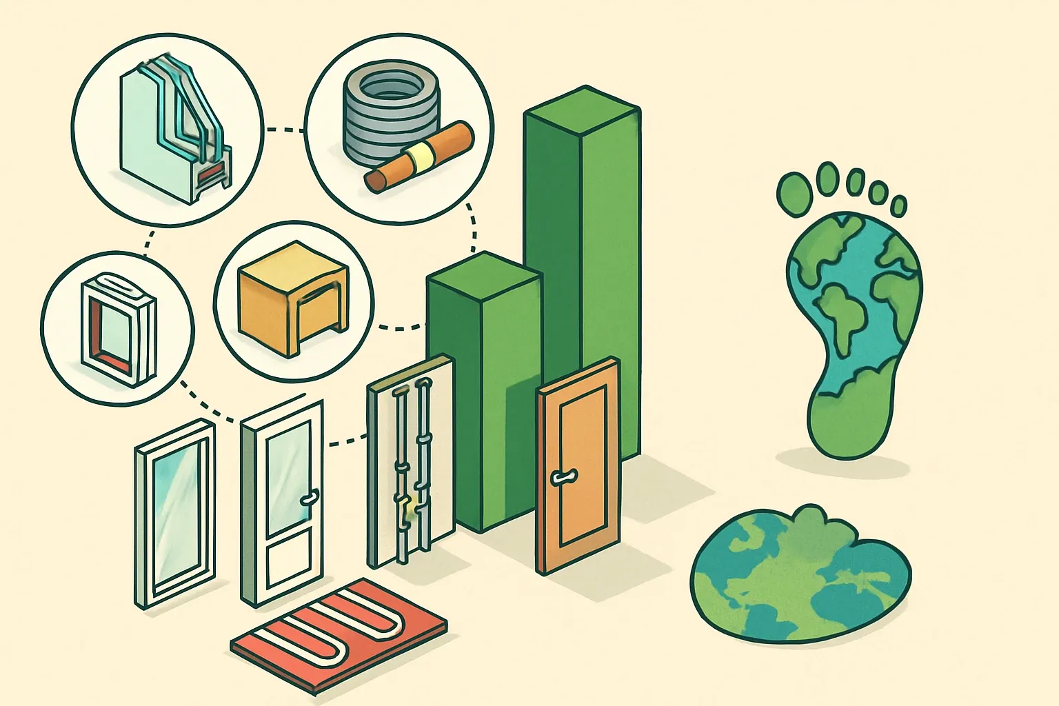 Generate an illustration for an article following this concept:
REHAU Group: big portfolio, small EPD footprint
REHAU Group sits in many construction conversations at once. Window and door systems. Plumbing and radiant. Pre‑insulated distribution. Interior components. That breadth is a strength, yet when specifiers filter by environmental product declarations, the story shifts. Here is what they make, where EPDs show up today, and how to close the gap fast.
Ensure that you use no text, as this illustration will be used on international translations of the article..
Use an illustrative style (e.g. isometic) and don't generate in a photorealistic style.