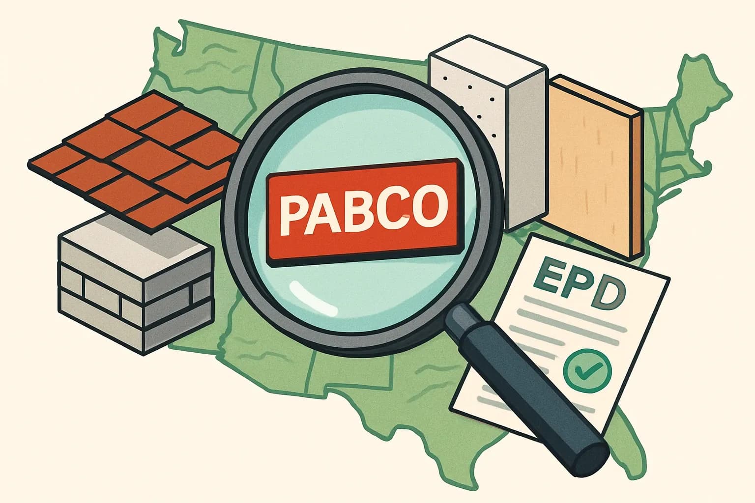Generate an illustration for an article following this concept:
PABCO in focus: products and EPD coverage
PABCO is a familiar name from the West Coast to the Rockies. They make the stuff that actually goes into walls and onto roofs, not just brochures. If a sales lead asks for an EPD tomorrow, how ready is their catalog today, and where are the easy wins to unlock more specs without slowing operations to a crawl?
Ensure that you use no text, as this illustration will be used on international translations of the article..
Use an illustrative style (e.g. isometic) and don't generate in a photorealistic style.