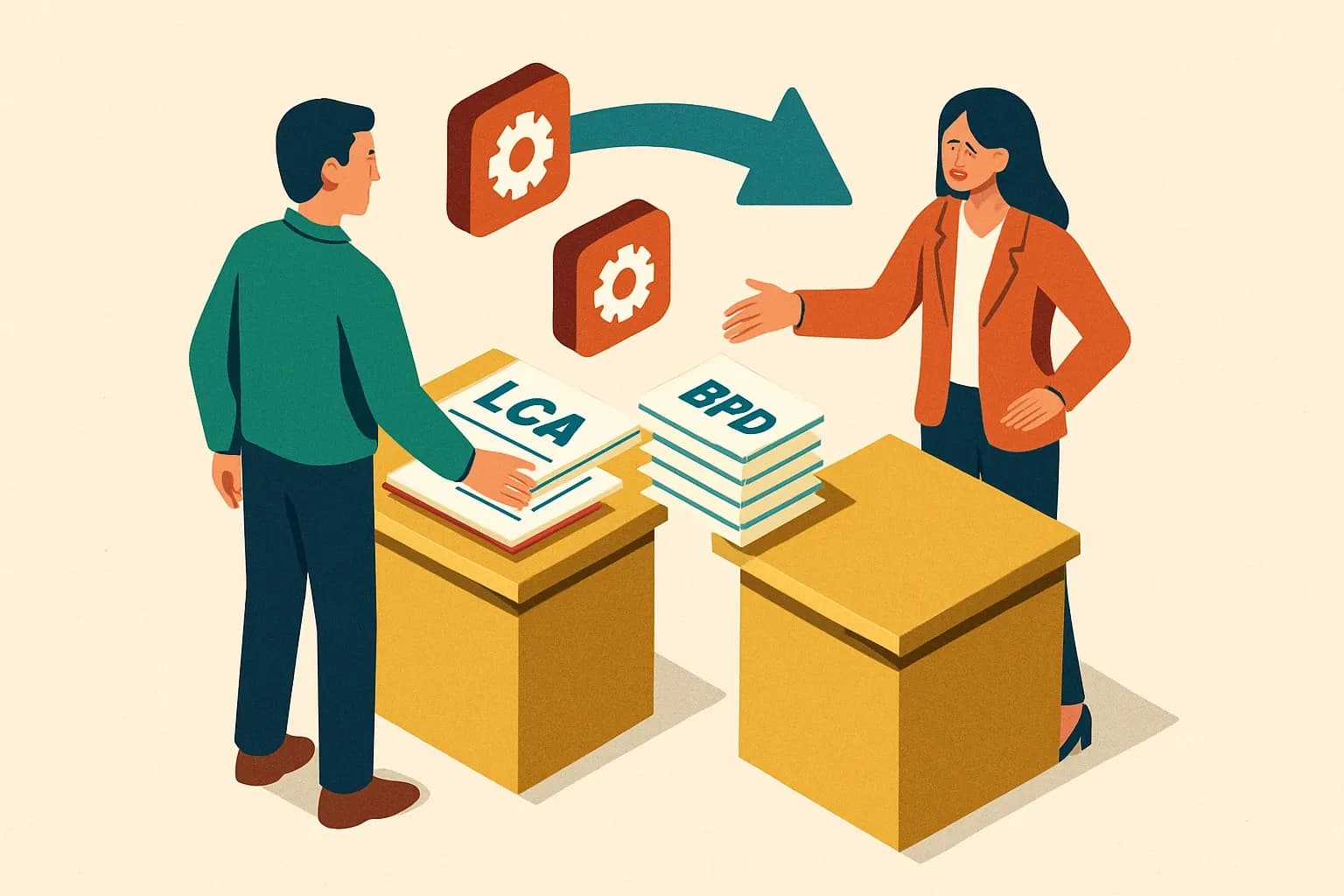 Generate an illustration for an article following this concept:
Switching EPD consultants without losing your hard‑won data
You already have an LCA or EPD, but the relationship with your current provider no longer fits. The fear is real: will you have to rebuild everything. Here is a practical playbook for what transfers cleanly, what usually doesn’t, and how to structure your next engagement so you never start from zero again.
Ensure that you use no text, as this illustration will be used on international translations of the article..
Use an illustrative style (e.g. isometic) and don't generate in a photorealistic style.