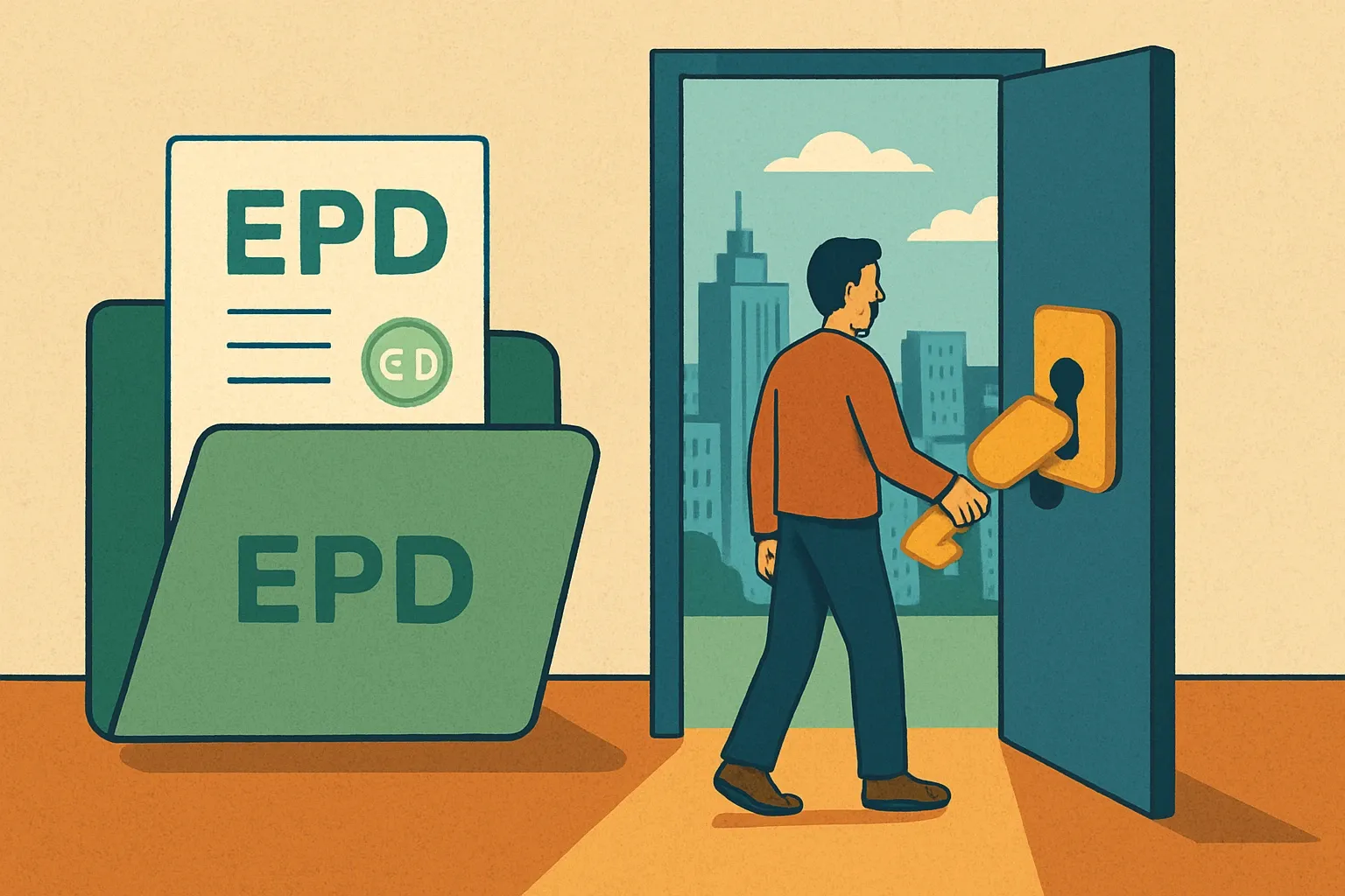 Generate an illustration for an article following this concept:
EPDs are an investment, not a cost center
If an EPD only lives in a compliance folder, it feels like a receipt. Put it in your go to market and it behaves like a keycard that opens projects you could not even knock on before. The difference is strategy, not spend.
Ensure that you use no text, as this illustration will be used on international translations of the article..
Use an illustrative style (e.g. isometic) and don't generate in a photorealistic style.